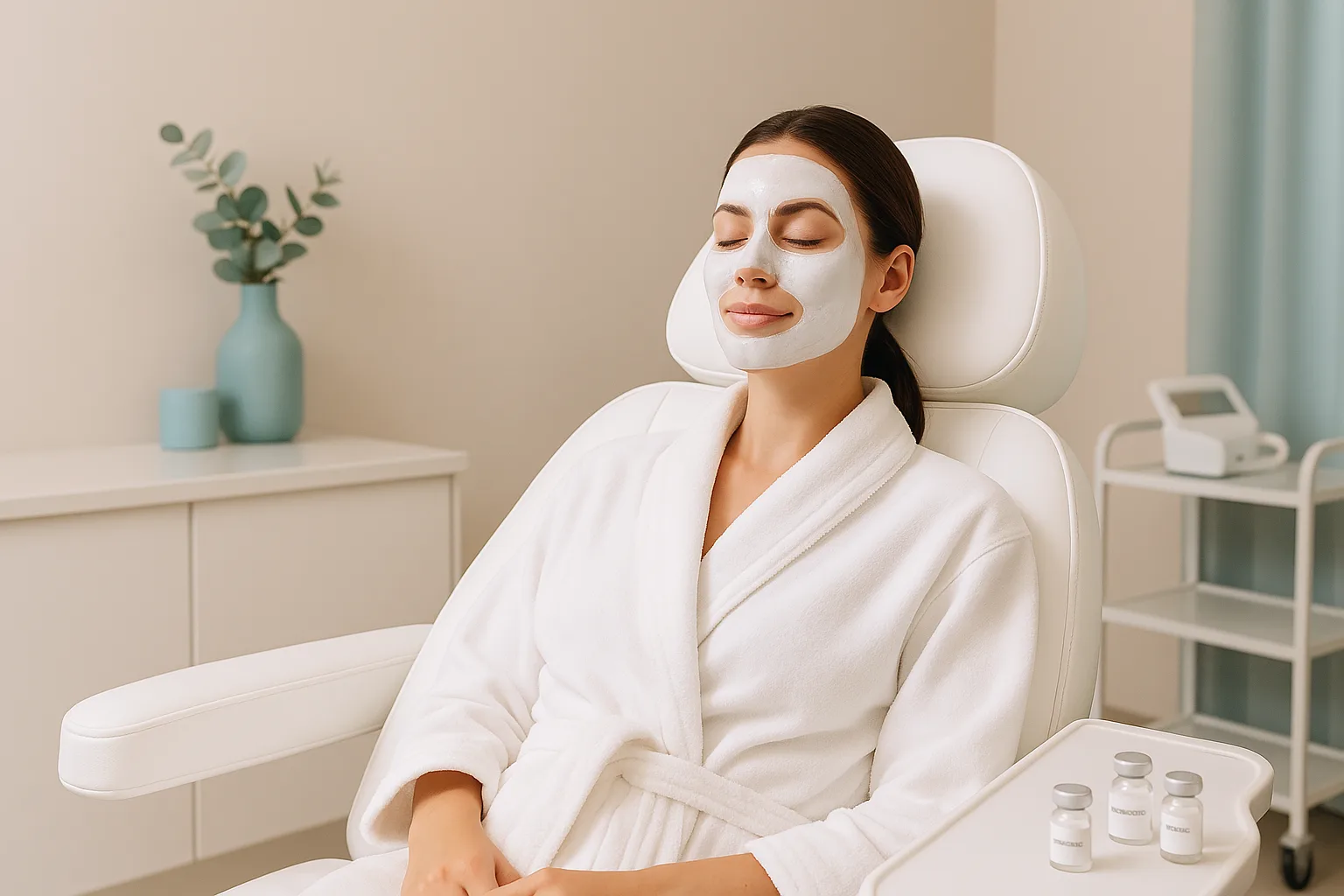 Client enjoying a facial mask treatment at the aesthetic clinic